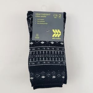 *3/$25 NIP all in motion Heavyweight Cushioned Fair Isle Crew Socks Black 2ct